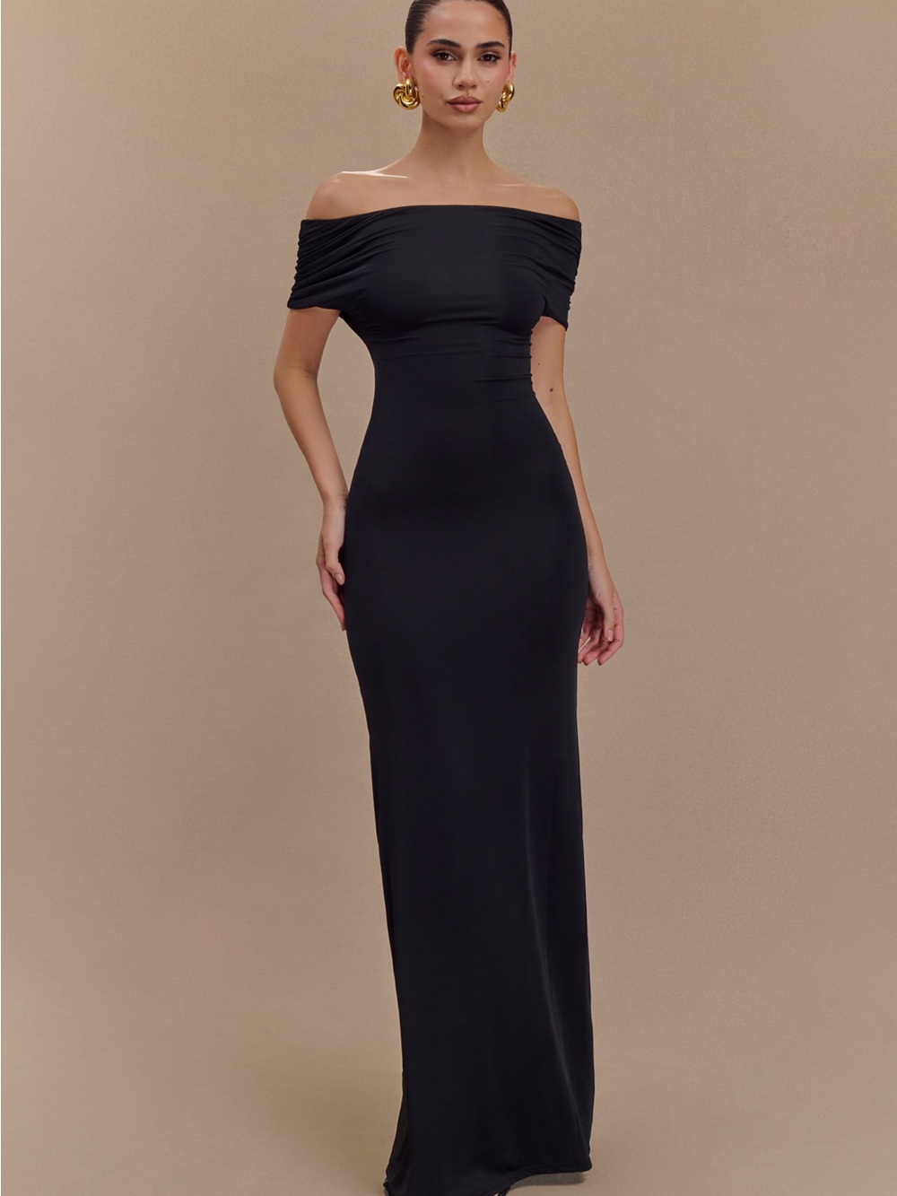 Meshki Off-Shoulder Black Evening Gown